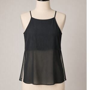 BCBGeneration Jet Black Sheer Side-Slit Lined Spaghetti Strap Crop Tank Cami SM